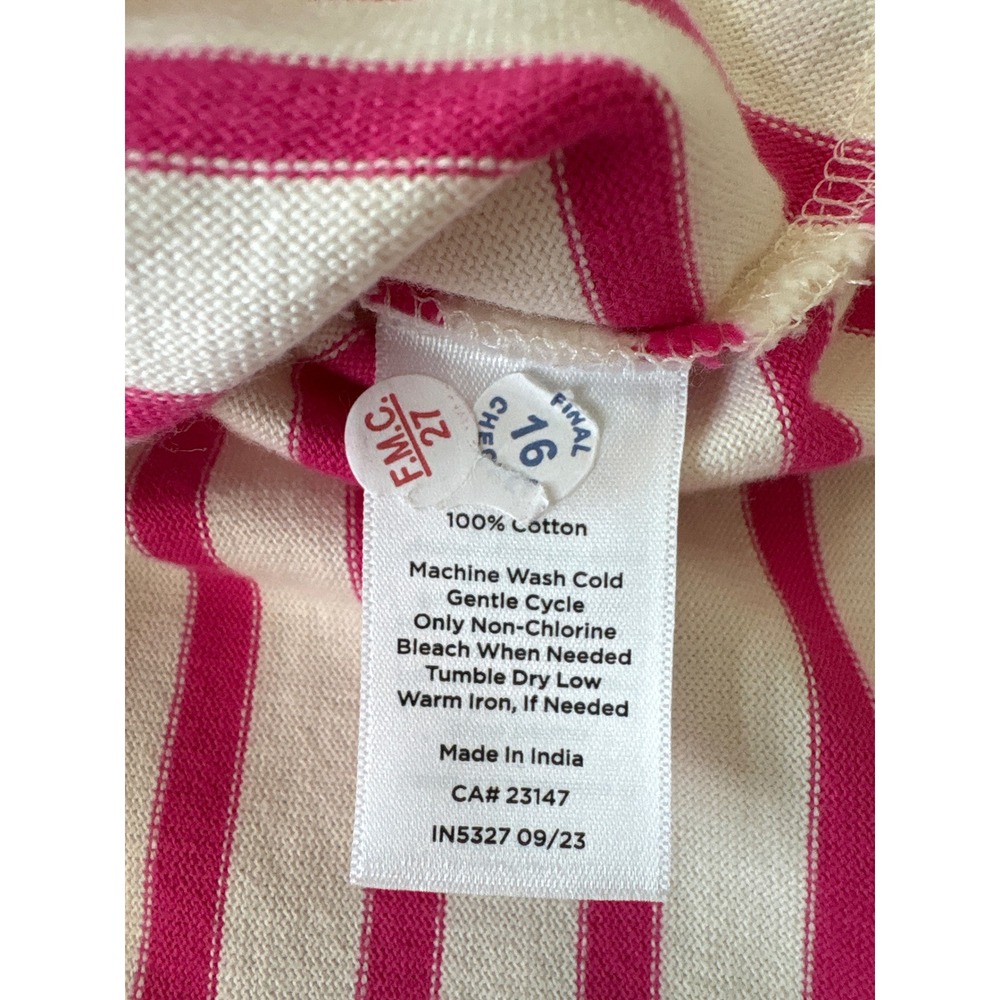 Talbots Pink Cream Striped‎ Mock Neck Valentine's Top Heart Patch Eyelet Trim LP - Picture 8 of 12